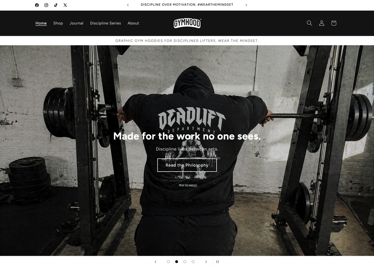 The GYMHOOD homepage, designed and built in-house