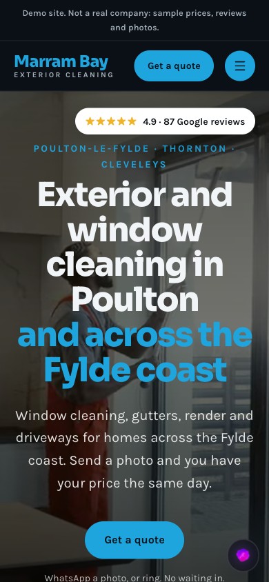 Marram Bay Exterior Cleaning: a demo one-page site you can browse on your phone